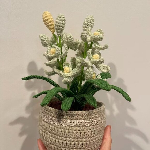 Handmade Crochet Orchid Potted Plant Home Office Decor - Picture 4 of 5